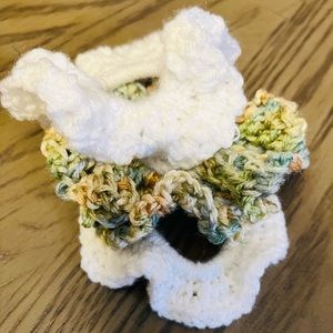 3 brand new handcrafted crocheted scrunchies. Two white and one multicolored.